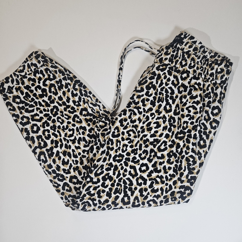 J. Crew Womens Pants‎ Linen Blend Size 4 Cheetah Print Drawstring Stretch Waist